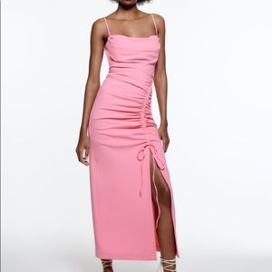 SOLD /// Zara pink draped midi dress - NEVER WORN!